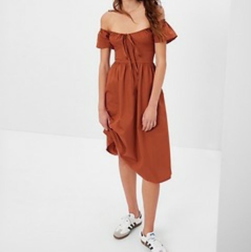 Gap Flutter Sleeve Midi Dress in Burnt Sienna